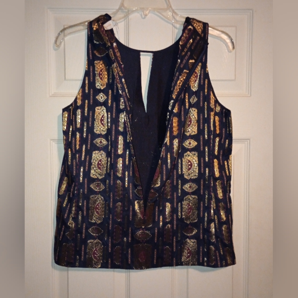 NWT Tory Burch Sleeveless Metallic Jacquard Print Blouse Women's Size 8 - Picture 3 of 9